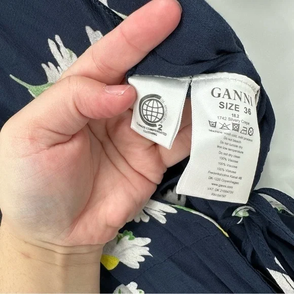 Ganni Silvery Crepe Wrap Dress Size 36 Daisy Floral Print Spring - Picture 4 of 9